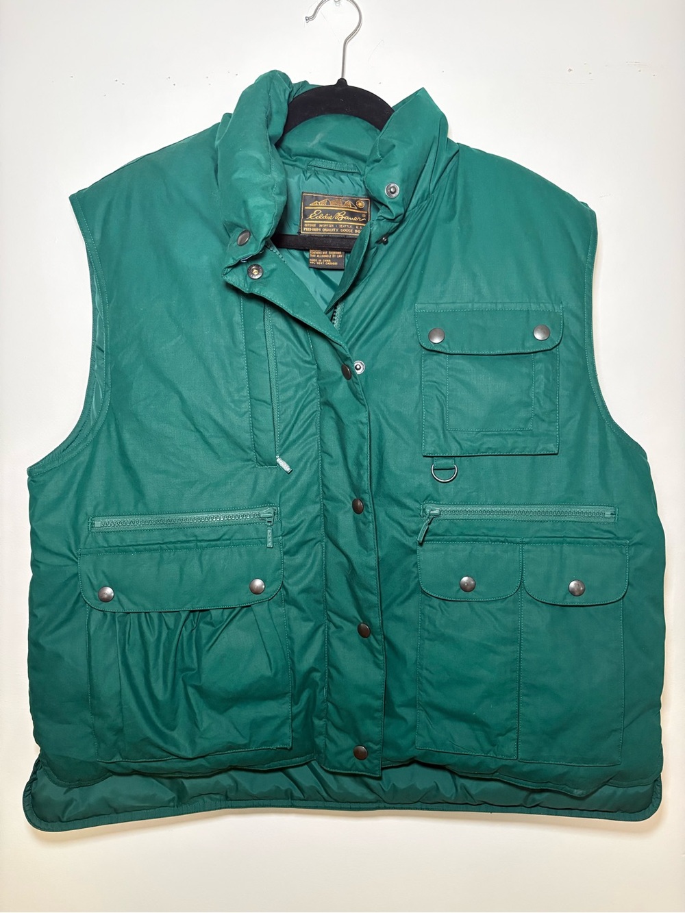 Eddie Bauer Vintage Goose Down Green Utility Vest Womens Large Made in USA